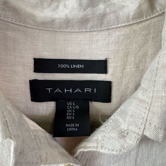 Tahari 100% Linen Sleeveless Button-Front Tunic Dress Beige L Beach Minimalist - Picture 3 of 4